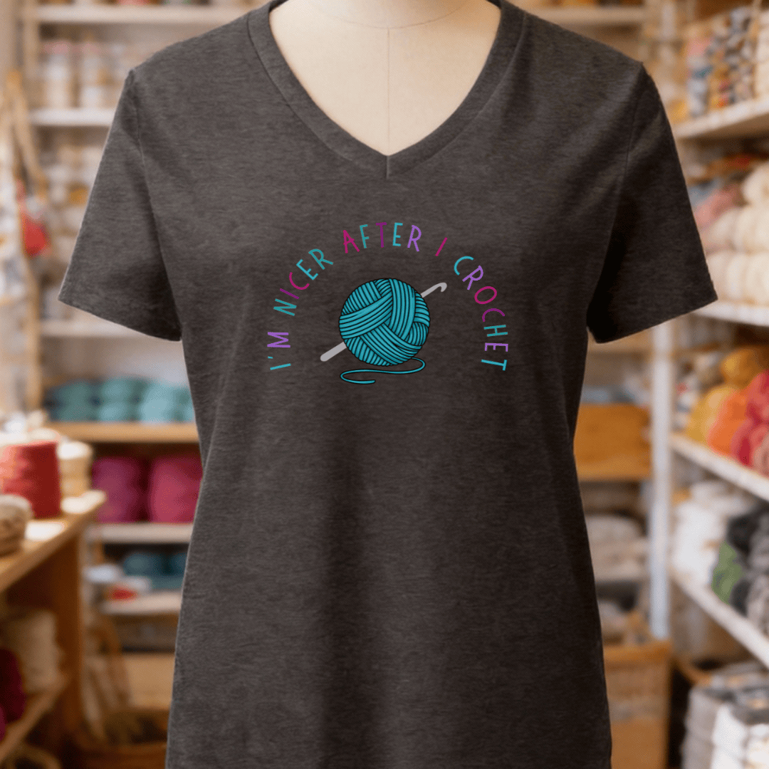 Nicer After Crochet V-Neck T-Shirt Dark Grey Heather / S