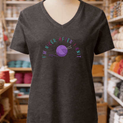 Nicer After Knit V-Neck T-Shirt Dark Grey Heather / S