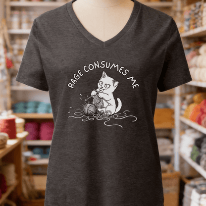 Rage Consumes Me Knit V-Neck T-Shirt Dark Grey Heather / S