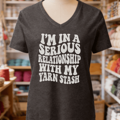 Serious Relationship V-Neck T-Shirt Dark Grey Heather / S