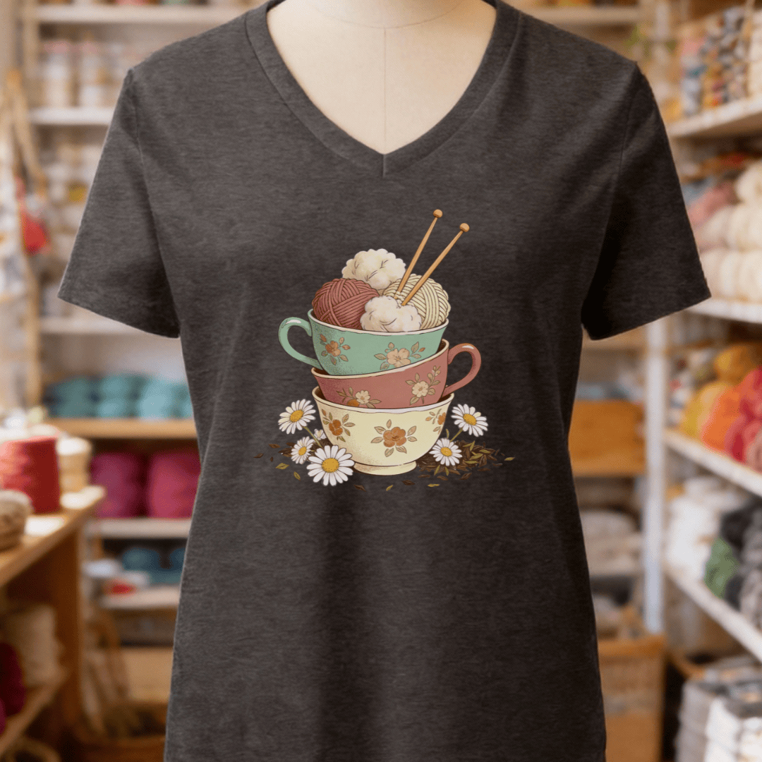 Sip 'n Stitch V-Neck T-Shirt Dark Grey Heather / S