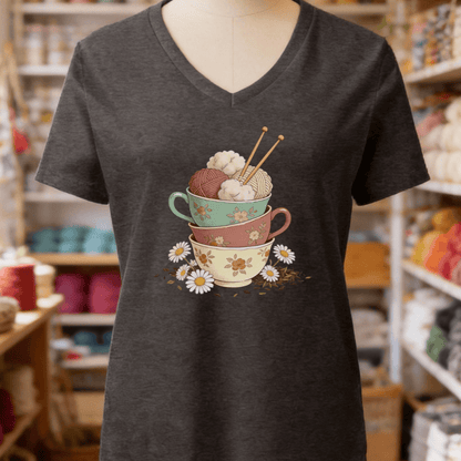 Sip 'n Stitch V-Neck T-Shirt Dark Grey Heather / S