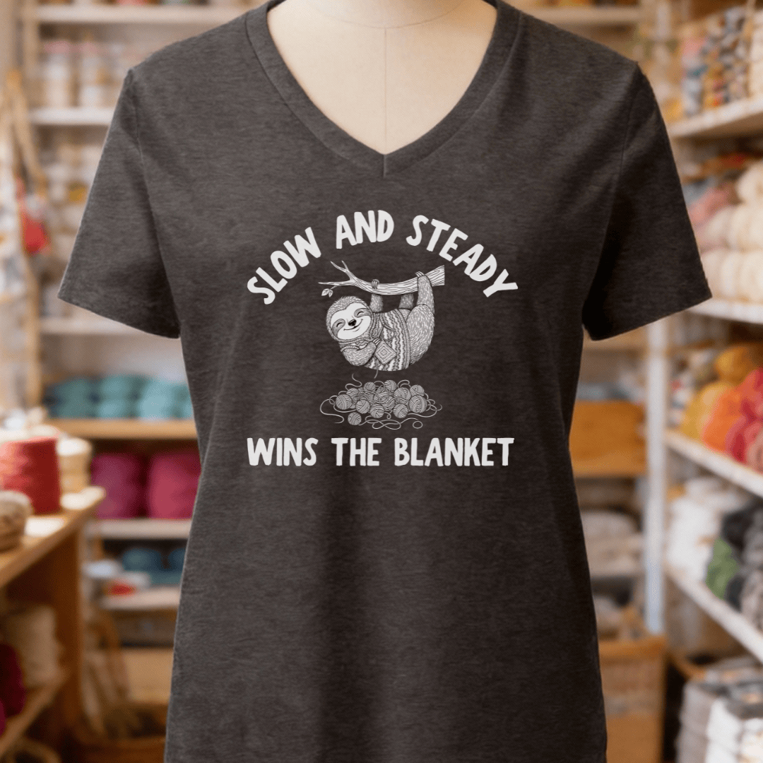 Sloth Blanket V-Neck T-Shirt Dark Grey Heather / S