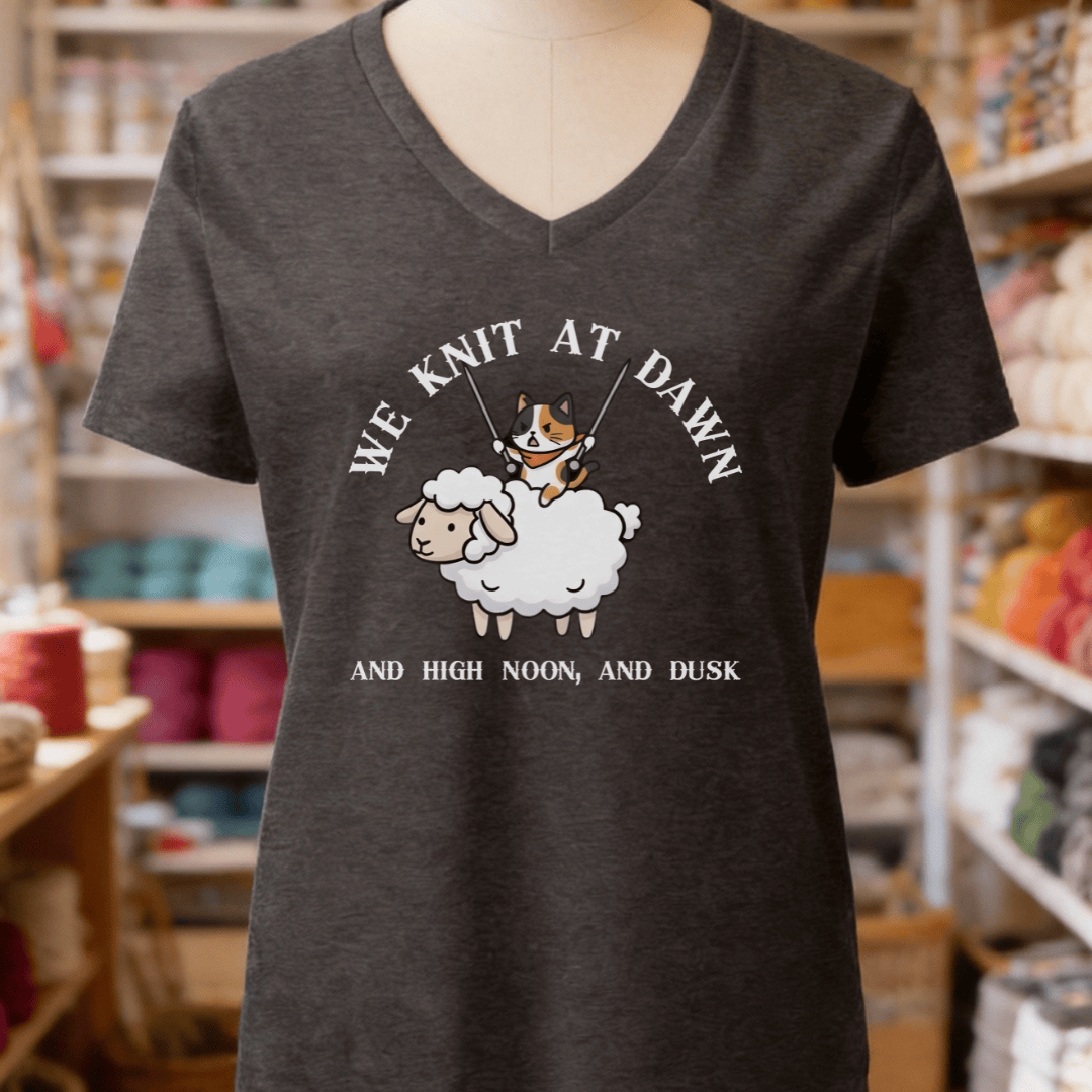 We Knit At Dawn V-Neck T-Shirt Dark Grey Heather / S