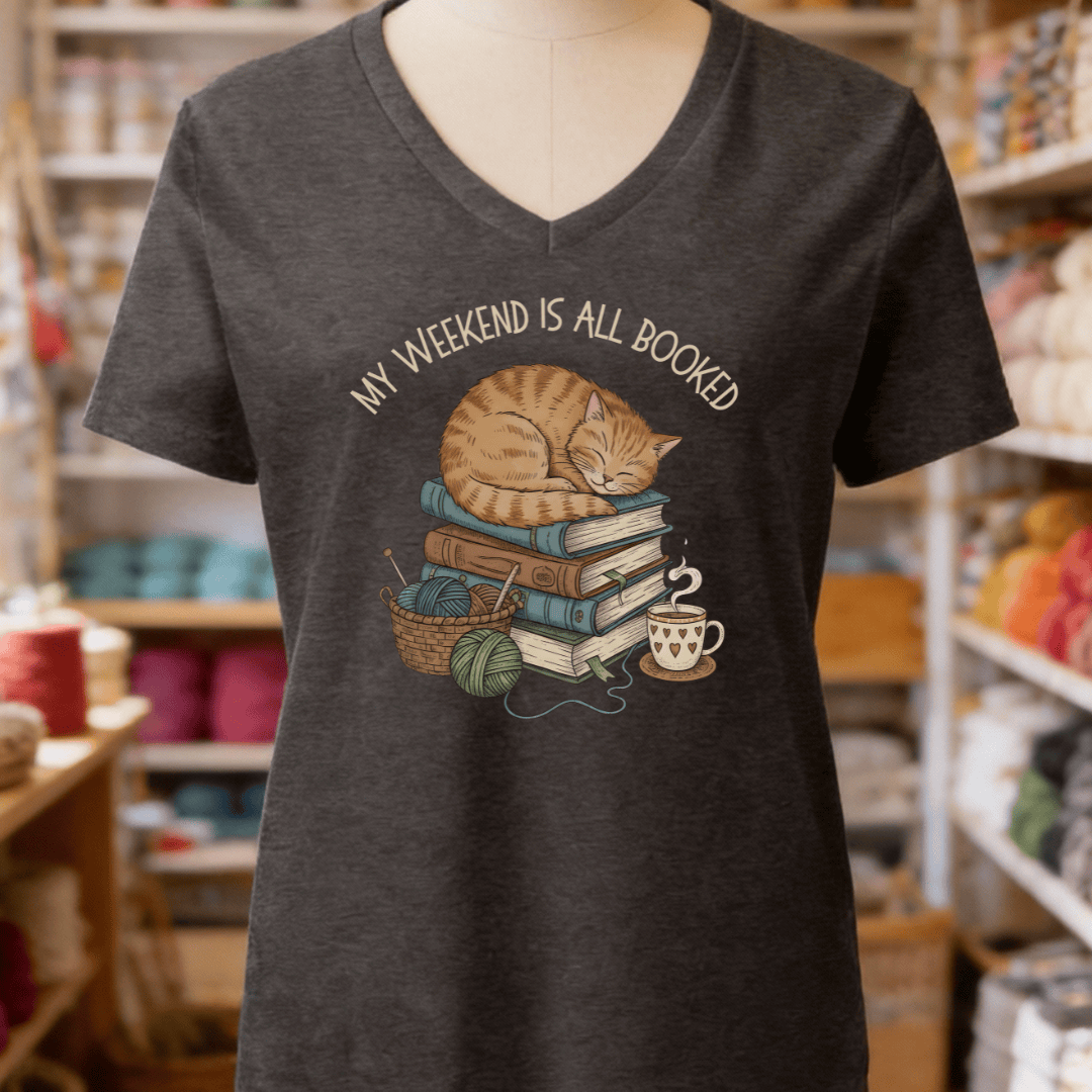 Weekend Booked V-Neck T-Shirt Dark Grey Heather / S