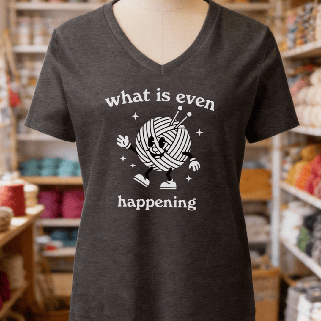 What Is Even Happening V-Neck T-Shirt Dark Grey Heather / S