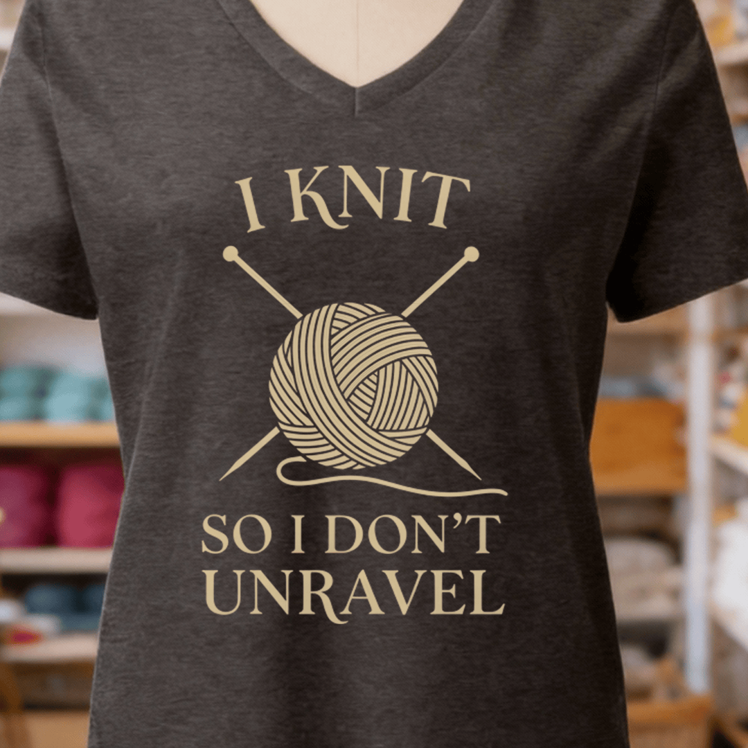 I Knit So I Don't Unravel V-Neck Dark Grey / S