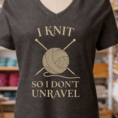 I Knit So I Don't Unravel V-Neck Dark Grey / S