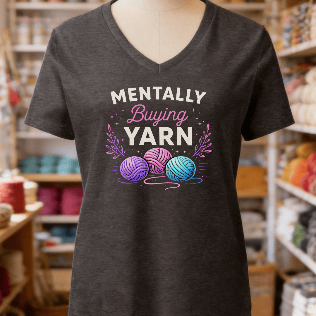 Mentally Buying Yarn V-Neck T-Shirt Dark Grey / S