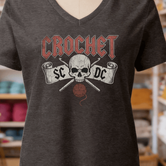 SC / DC Crochet Rock V-Neck T-Shirt Dark Grey / S