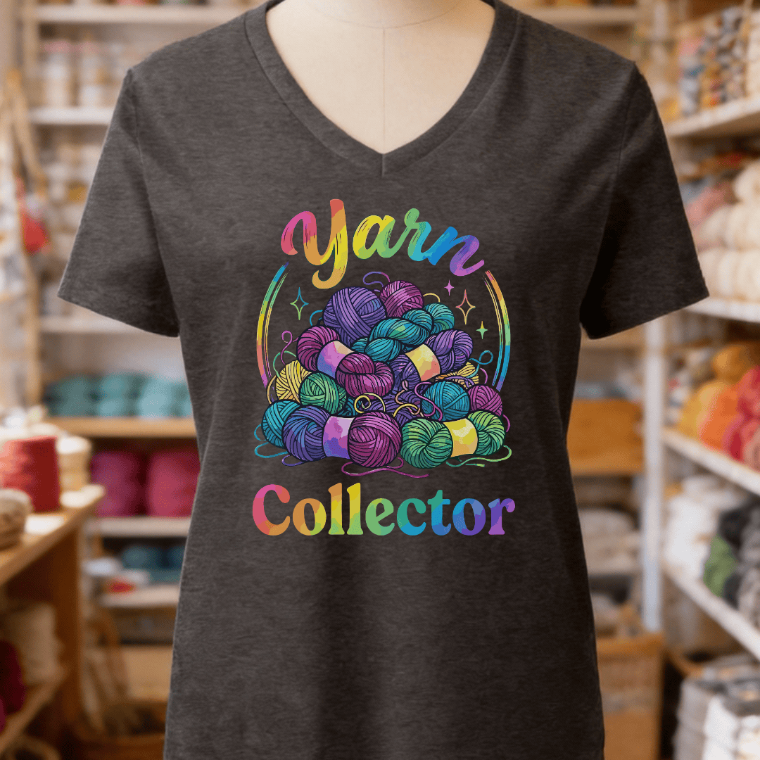 Yarn Collector - Rainbow V-Neck T-Shirt Dark Grey / S