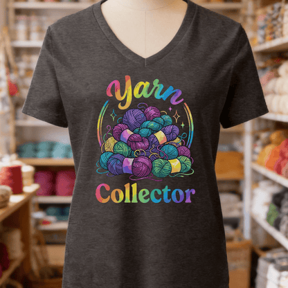 Yarn Collector - Rainbow V-Neck T-Shirt Dark Grey / S