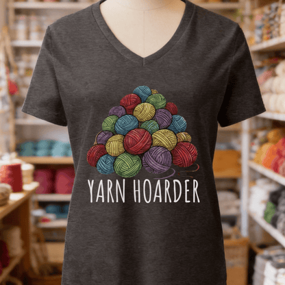 Yarn Hoarder Pile V-Neck T-Shirt Dark Grey / S