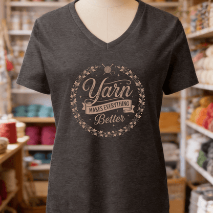 Yarn Makes Everything Better V-Neck T-Shirt Dark Grey / S