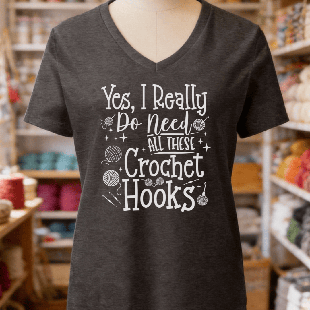 Yes I really Need These Hooks V-Neck T-Shirt Dark Grey / S