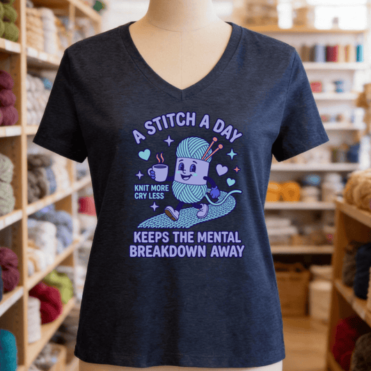 A Stitch A Day V-Neck T-Shirt Heather Navy / S