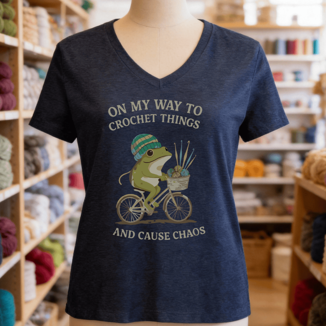 Crochet & Chaos V-Neck T-Shirt Heather Navy / S