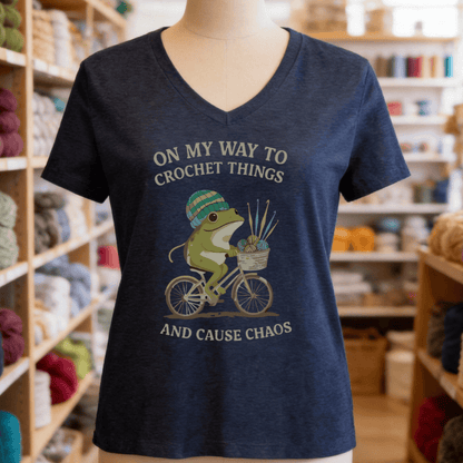 Crochet & Chaos V-Neck T-Shirt Heather Navy / S
