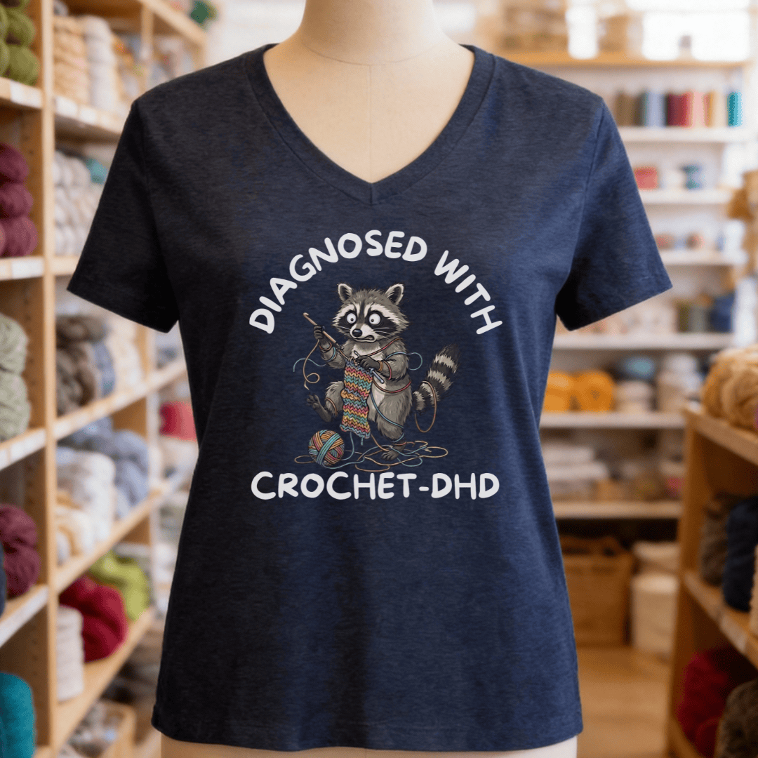 Crochet-DHD V-Neck T-Shirt Heather Navy / S