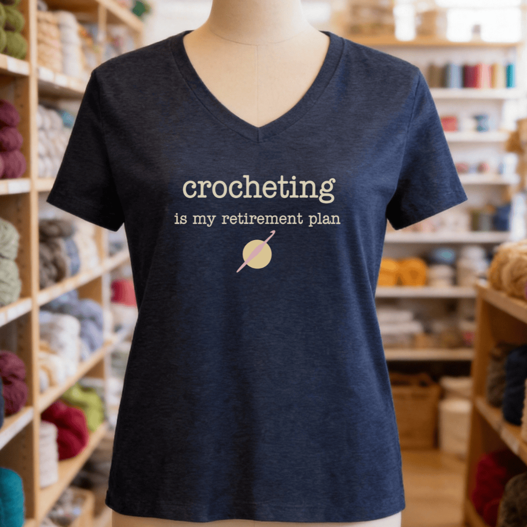 Crochet Retirement Plan V-Neck T-Shirt Heather Navy / S