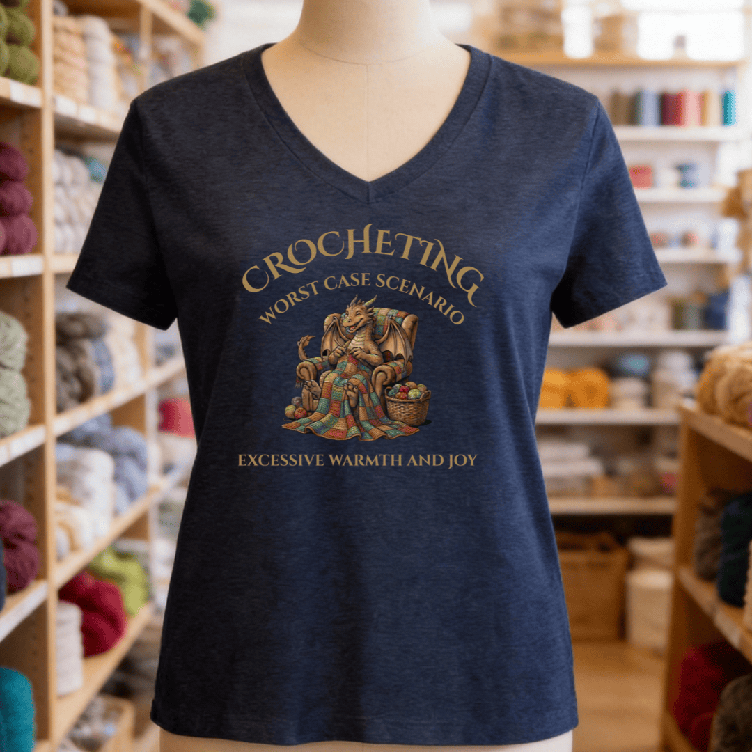 Crocheting Scenario V-Neck T-Shirt Heather Navy / S