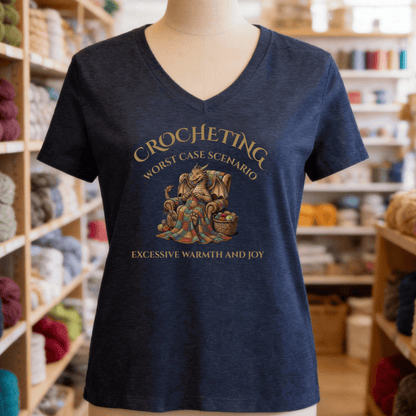 Crocheting Scenario V-Neck T-Shirt Heather Navy / S
