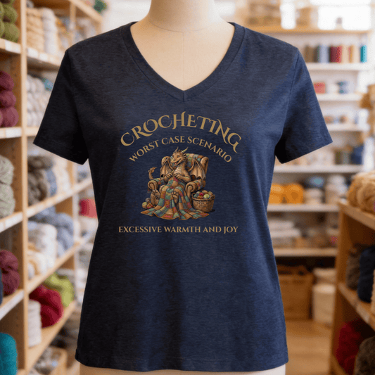 Crocheting Scenario V-Neck T-Shirt Heather Navy / S