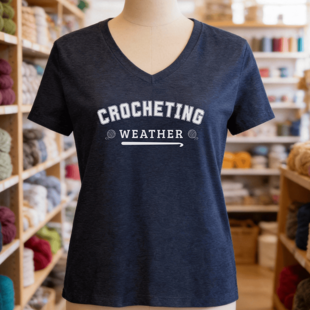 Crocheting Weather V-Neck T-Shirt Heather Navy / S