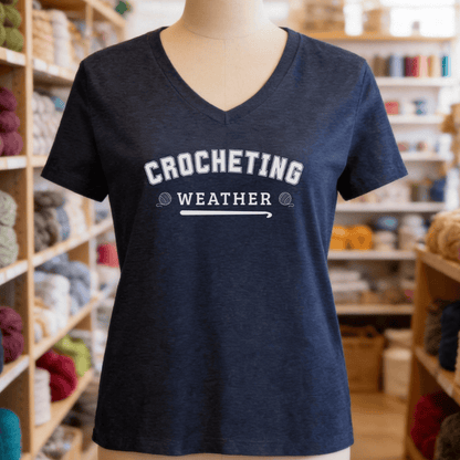 Crocheting Weather V-Neck T-Shirt Heather Navy / S