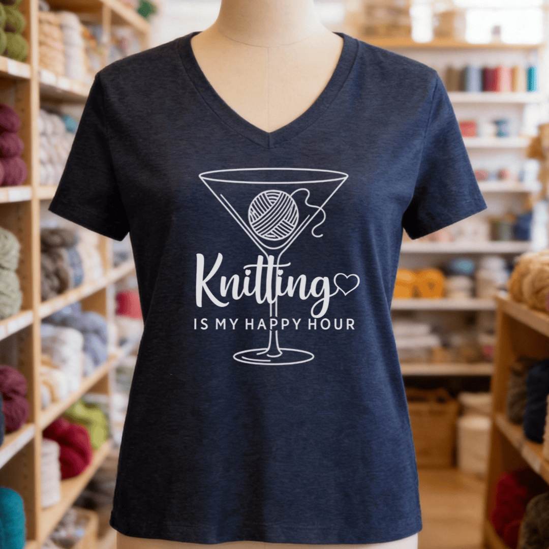 Happy Hour Knitting V-Neck T-Shirt Heather Navy / S