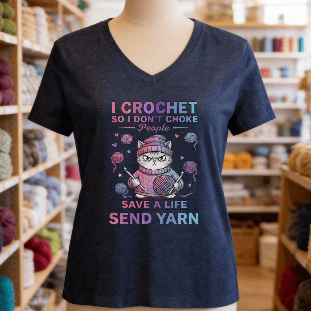 I Crochet So I Don't Choke People V-Neck T-Shirt Heather Navy / S