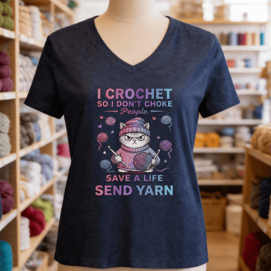 I Crochet So I Don't Choke People V-Neck T-Shirt Heather Navy / S