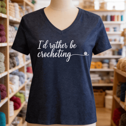 I'd Rather Be Crocheting V-Neck T-Shirt Heather Navy / S