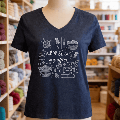 I'll Be In My Office V-Neck T-Shirt Heather Navy / S
