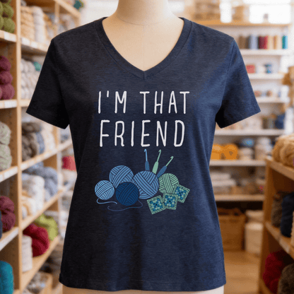I'm That Crochet Friend V-Neck T-Shirt Heather Navy / S