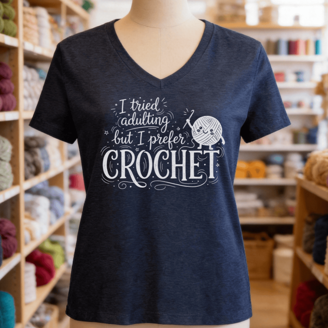 I Prefer Crochet V-Neck T-Shirt Heather Navy / S