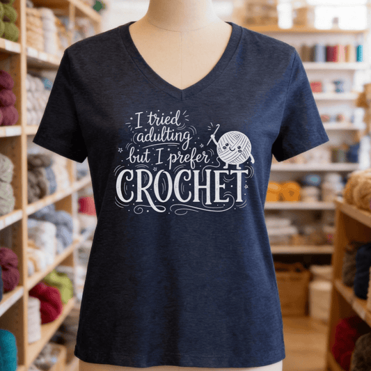 I Prefer Crochet V-Neck T-Shirt Heather Navy / S