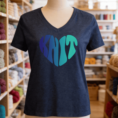 Knit Heart Blues V-Neck T-Shirt Heather Navy / S