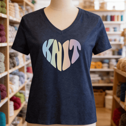 Knit Heart Pastel V-Neck T-Shirt Heather Navy / S