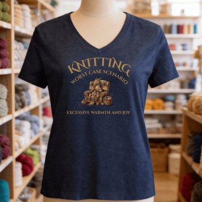Knitting Scenario V-Neck T-Shirt Heather Navy / S
