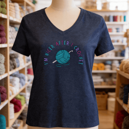 Nicer After Crochet V-Neck T-Shirt Heather Navy / S