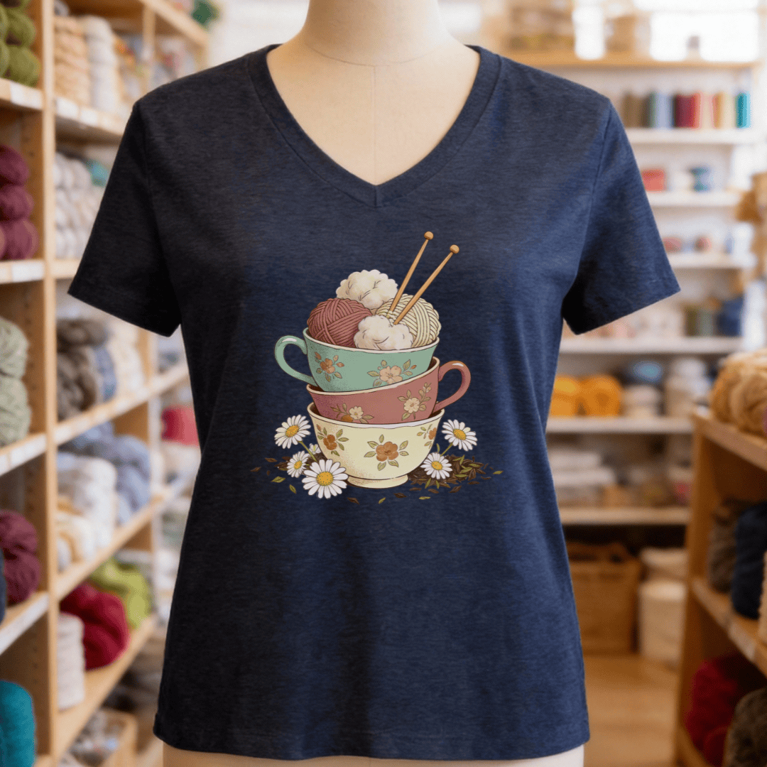 Sip 'n Stitch V-Neck T-Shirt Heather Navy / S
