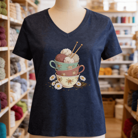 Sip 'n Stitch V-Neck T-Shirt Heather Navy / S