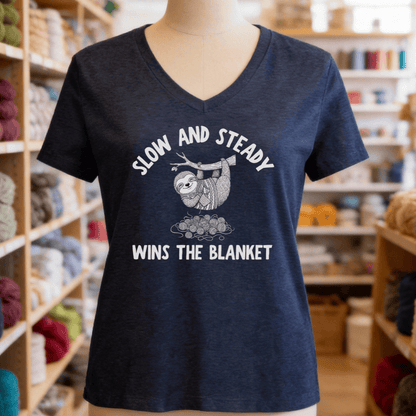 Sloth Blanket V-Neck T-Shirt Heather Navy / S