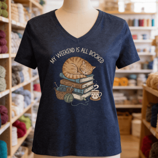 Weekend Booked V-Neck T-Shirt Heather Navy / S