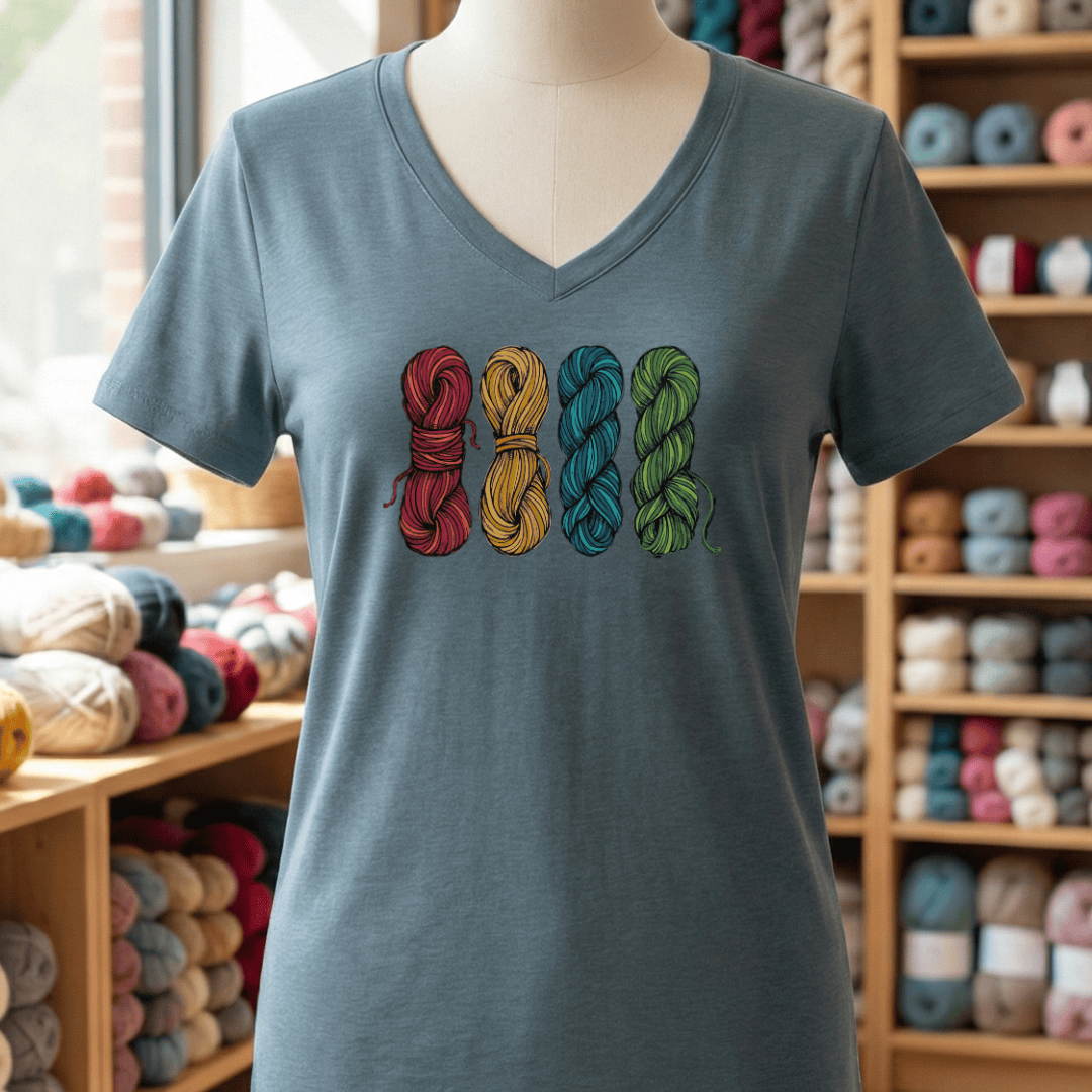 4 Sketched Skeins V-Neck T-Shirt Heather Slate / S
