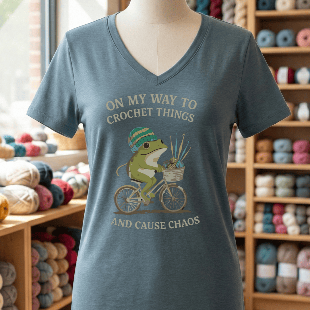 Crochet & Chaos V-Neck T-Shirt Heather Slate / S