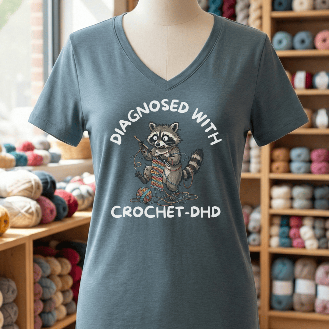 Crochet-DHD V-Neck T-Shirt Heather Slate / S