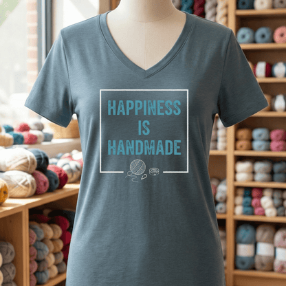 Happiness Is Handmade V-Neck T-Shirt Heather Slate / S