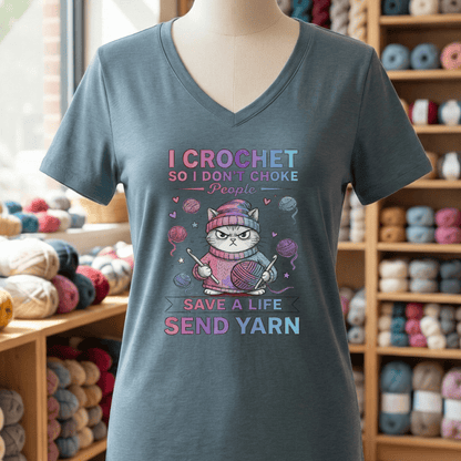 I Crochet So I Don't Choke People V-Neck T-Shirt Heather Slate / S